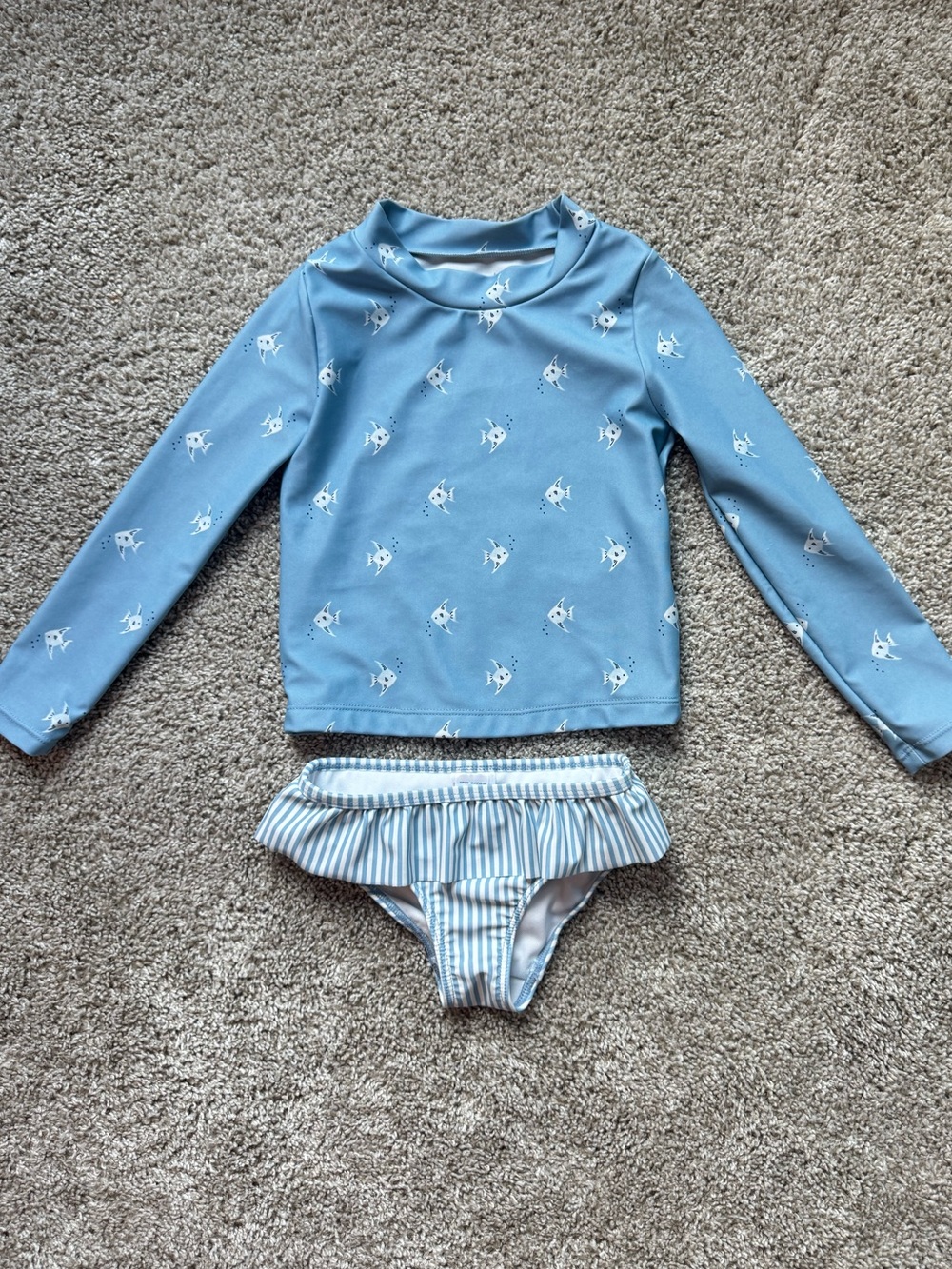 Girls 2 Piece Rash Guard Swimsuit Long Sleeve Swim Set Ruffle Bikini Bottoms 4T - Picture 2 of 8